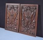 Pair Of Vintage French Solid Beech Wood Highly Carved Panels With Griffins