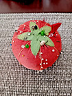 Large Antique Red Tomato Pin Cushion With Glass Hat Pins   More 4 5 X 5 Inches