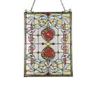 Stained Glass Tiffany Style Red Rose Flower Design Hanging Window Panel