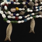 Vintage African Multi Strand Trade Beads Necklace Czech Glass Cast Fish Amulets