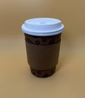 12oz Brown Cups Set With Lids And Sleeves  coffee Bean Design 