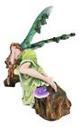 Ebros Beautiful Green Forest Fairy With Red Hair Sleeping On Tree Log Statue