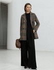 Women   s Plaid Double Breasted Coat Brown Houndstooth Check Blazer Jacket Winter