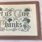 Vintage 1984 Framed Cross Stitch Give Thanks Wall Hanging Thanksgiving 17 5x11