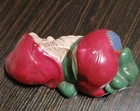 Vintage  Sleeping Garden Gnome Hand Painted Ceramic Figure 10  Wide