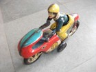 Vintage Wind Up Racer No 77  Litho Friction Motorcycle Tin Toy   Japan 