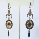 Pair Of Antique Gunmetal And Brass 2 3 4 Inch Earrings