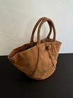 Vintage Donna Karan Collection Tan Suede Double Top Handle Tote Bag Handbag Ec