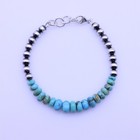 Genuine Kingman Arizona Turquoise   Sterling Silver Navajo Pearls Clasp Bracelet