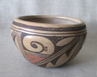 Tewa Village Native American Pottery Bowl With Worn Signature  Polocca  Ariz 