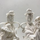 Vintage Chinese Blanc De Chine Porcelain Lady Figurine Pair White Glaze Statues