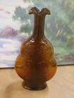  5257 Vintage Clevenger  Hand Blown Amber Glass Ruffle Long Neck Clover Flower 
