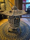  Vintage Japanese Cast Iron Pagoda Garden Lantern Candle  Heart Cut   Weathered 