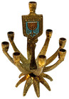 Vintage Jewish Hanukkah Menorah Judaica Judaism Jerusalem Israel Hebrew Brass