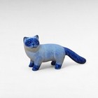 Cat Kitten Figurine Blue   White Ceramic Porcelain Miniature Hand Painted Decor