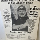 Rare Orig  11x17 Willie Nelson Concert Poster San Angelo  Tx -willie Nelson Day