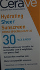 Cerave Hydrating Sheer Sunscreen Lotion For Face And Body - Spf 30 - 2 Pk - 3 Oz