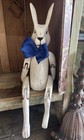 Vintage Jointed Carved Wood White Rabbit Shelf Sitter Movable Arms And Legs 22   