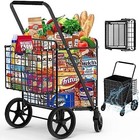 Heavy Duty Folding Utility Cart Grocery Shopping Cart 450lbs Capacity Double
