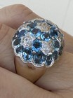 14k White Gold Blue Topaz Diamond Dome Vintage Ring Sbt Behzad Sarhady Size 7 75