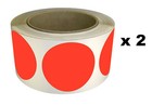 Color Coded Stickers 2   50mm  Neon Red Round Dot Craft Labels 2 Roll 1200-pack