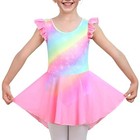 Elegant Girls Ballet Leotard With Skirt - Flutter 10-11 Years 02 Pink Rainbow