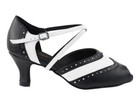 Women s Black And White Leather Swing Dance Shoes 2 5  Heel  Very Fine 6035 New