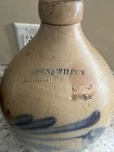    antique 19th C  Stoneware Jug Cowden   Wilcox  Gallon Blue Decorated Crock Vtg