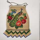 Antique  Micro Beaded Peacock Purse With Embossed Frame Silver Plated
