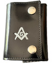 Masonic Master Mason Square Compass Black Trifold Leather Wallet With Chain New 