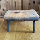 Early Antique Wood Foot Stool Milking Farm Original Green Paint Folk Primitive
