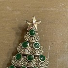 Vintage Christmas Tree Pendant Gold Tone Green Cabochon Star Holiday Jewelry