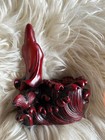 Vintage Hand Carved Red Resin Oriental Asian Guanyin Of Compassion W Small Dish