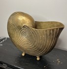 Solid Brass Nautilus Seashell Planter With Patina  Cache Pot With Feet