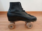 Vintage Chicago Roller Skate Co  Wooden Wheel Skates Men s Black Size 8 W Trunk