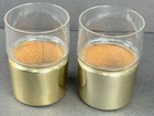 Set 2 Vintage Mid Century Modern Gold Metal Base Glass Tumblers