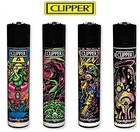 4 X Clipper Lighters Psychodelic  5 Design Full Size Refilable Full Set   Flints