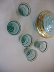 Vintage Bohemian Blue Decanter Cordial Liquor Set Gold Stripe Trim 5 Shot Glass