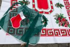 Vintage Christmas Tablecloth Poinsettia Ornaments 52 By 68 And Half Apron Cotton