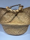 Woven Seagrass Belly Basket Collapsible Storage Planter Boho Home Tote Handles