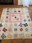 Antique Vintage Hand Made Quilt Star Wedding Band Daisy Flower Folk Art 74x66