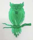 Vintage Owl Lucite  Plastic Green Mid Century Mod Decor Rare Flat Wall Hanger 