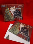 Lang   Christmas Cat Stringing Lights Boxed Christmas Cards   Linen Embosse  New