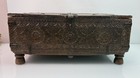 Antique Rajasthani Footed Chest Box India Spice Salt Box Ornate Carved Wood 19th