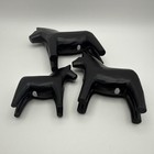 Vintage Grannas Sweden Black Dala Horse Set Of 3  4  5  6   Hand Carved Wooden