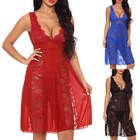 Sexy Women Lace Lingerie Babydoll Deep V Nightgown Underwear Dress G-string Set