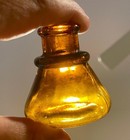 1890 Cork Top Conical Cone Honey Amber Blown Glass Inkwell Ink Bottle Hand Blown