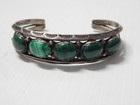 Antique Vintage Harvey Era Navajo Indian Sterling Silver Malachite Cuff Bracelet