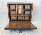 19th C  Italian Marquetry Table Cabinet  Bovine Bone Inlay Roman Figures W key