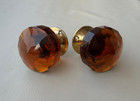 Vintage Brass Victorian Cut Glass Amber Knob Handle Mortise Spindle For Door 2x